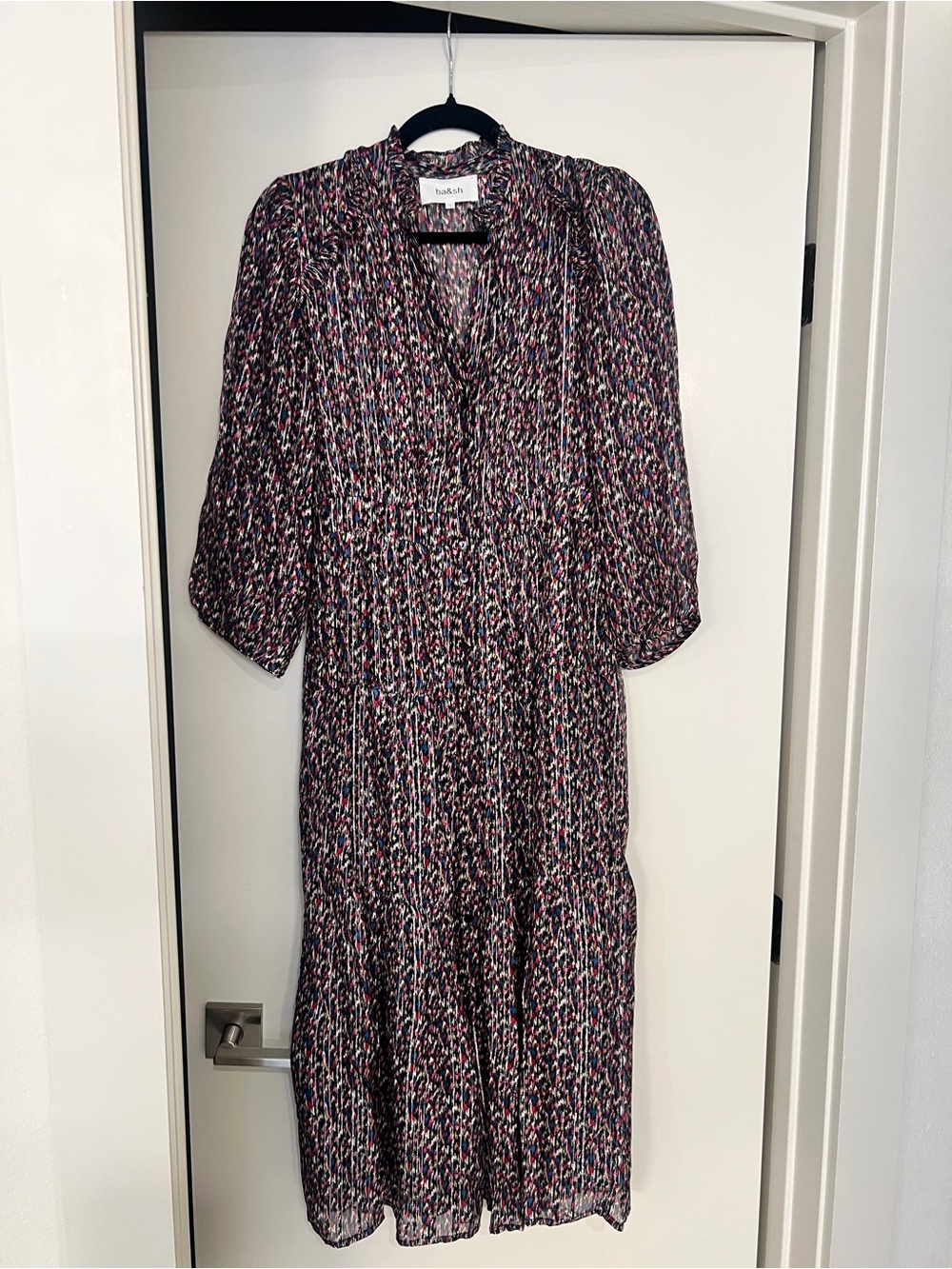 ba&sh Dean Multicolor Metallic Print Midi Dress